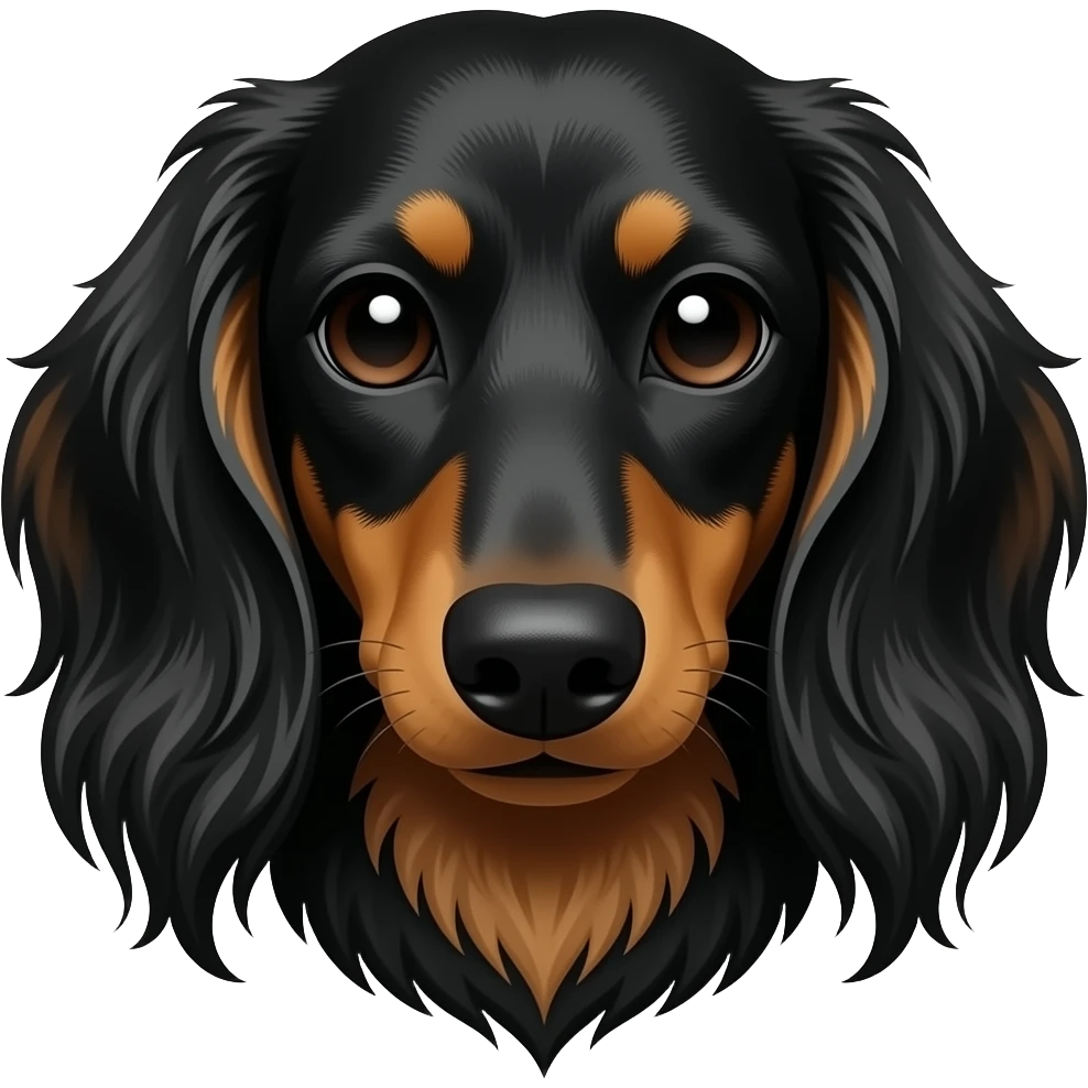 Long-haired dachshund head with black/brown fur and a long muzzle emoji