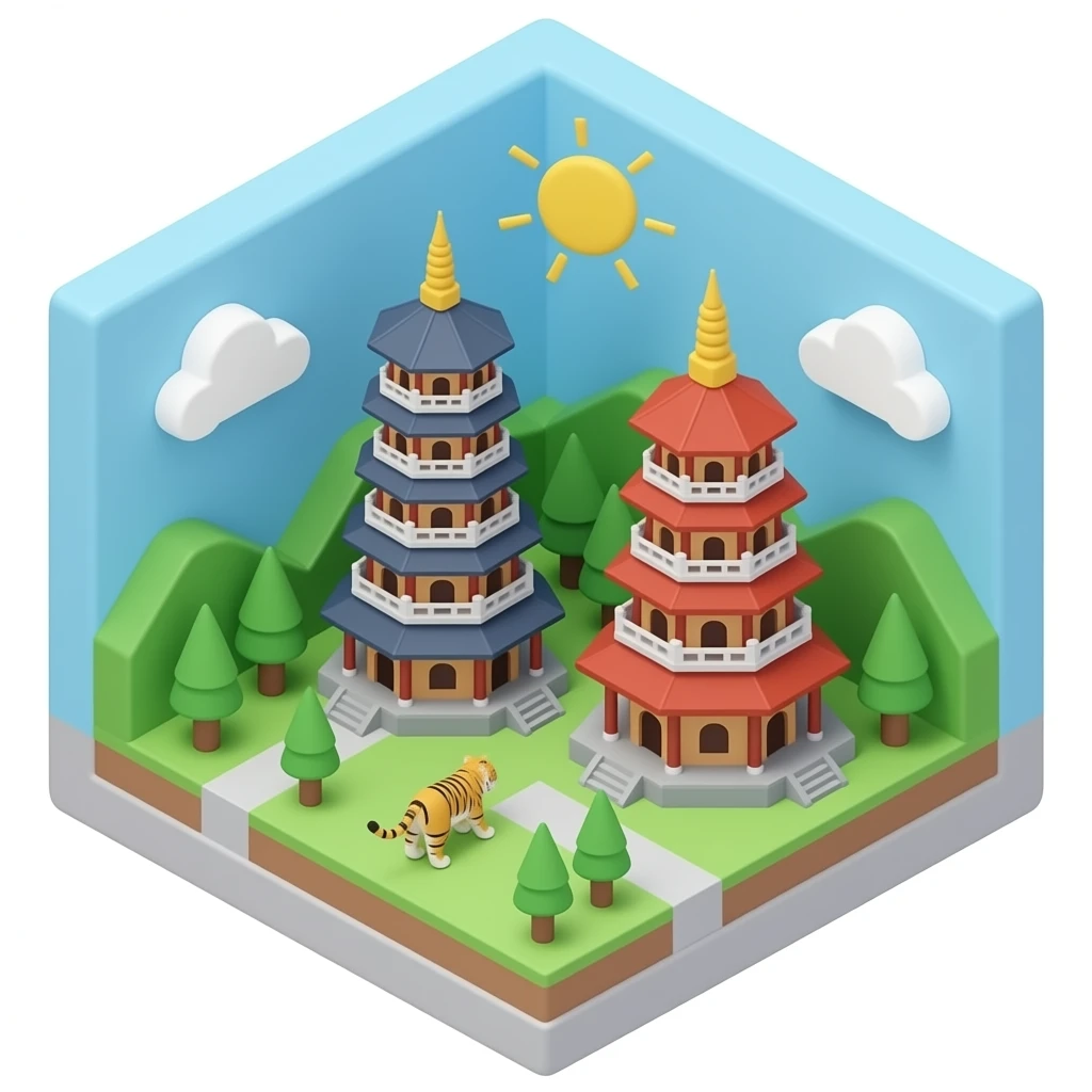 kaohsiung dragon and tiger pagodas 3d isometric miniature emoji
