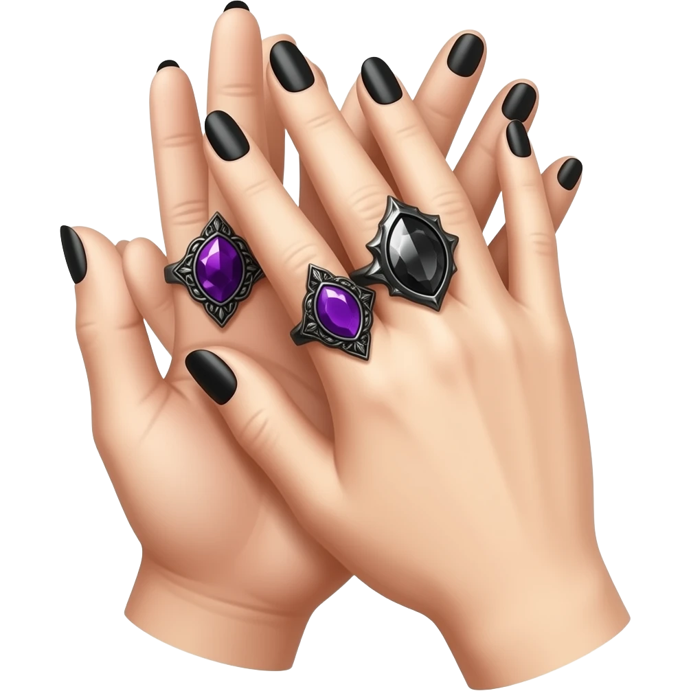 Hands clapping, with black nailpolish and black Gothic rings with black and purple gemstones. emoji