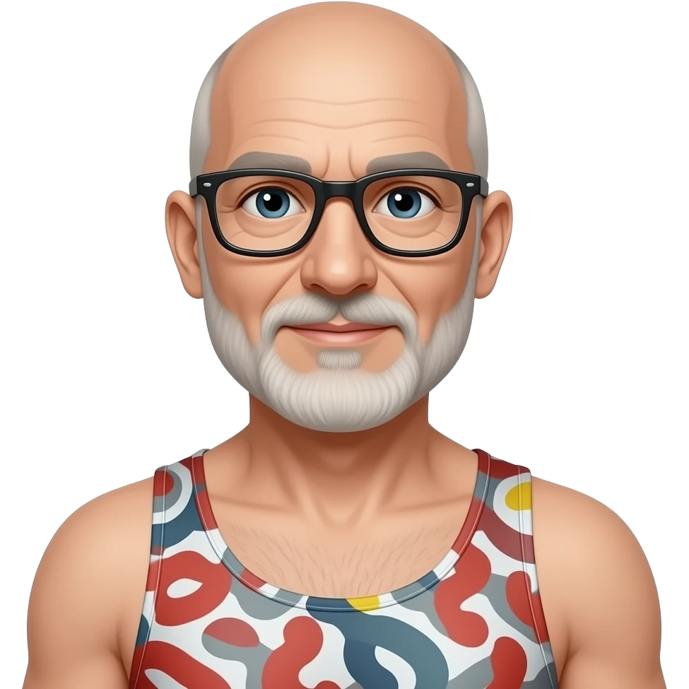 Standing older guy with glasses balding goatee beard bikini shorts emoji