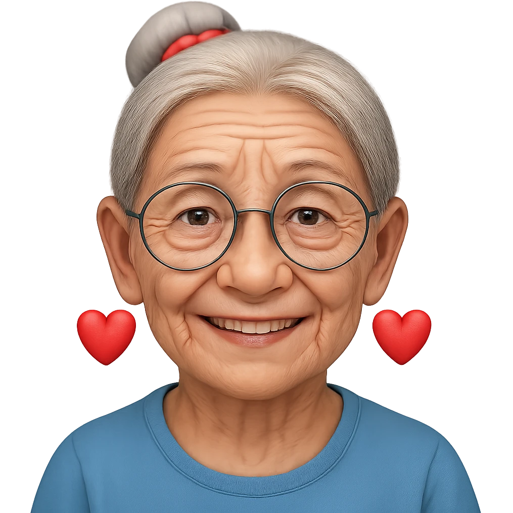 Make the lady look even older with more pronounced wrinkles, thinner hair, and a more aged appearance in the style of apple style emojis. Focus on enhancing the aged features while keeping the emoji style consistent. emoji