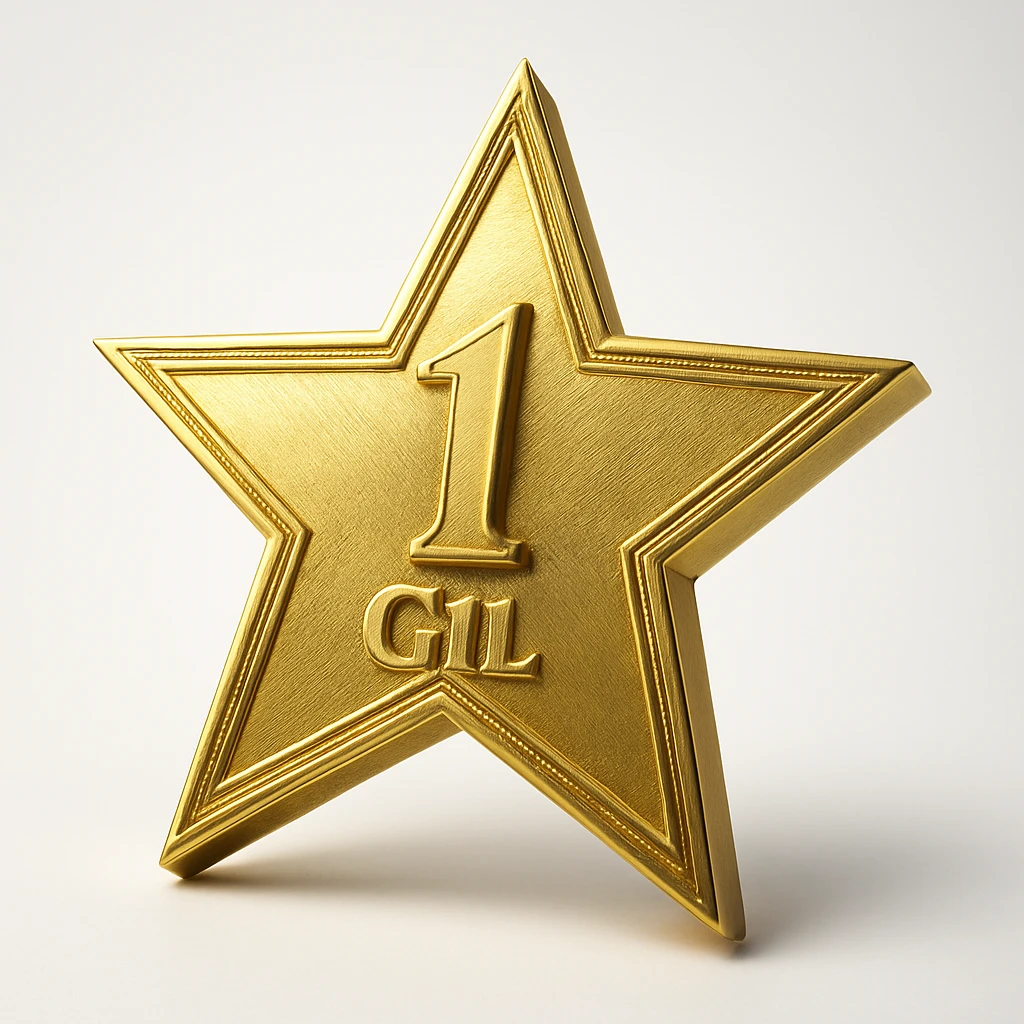 a glittery golden star-shaped medal, frontal view emoji