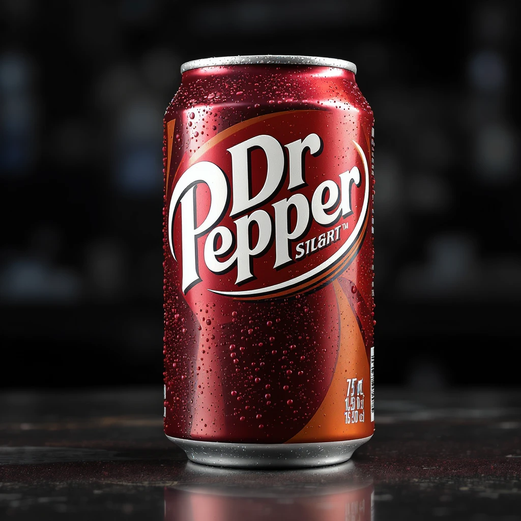 realistic Dr Pepper soda can with condensation and vibrant colors emoji