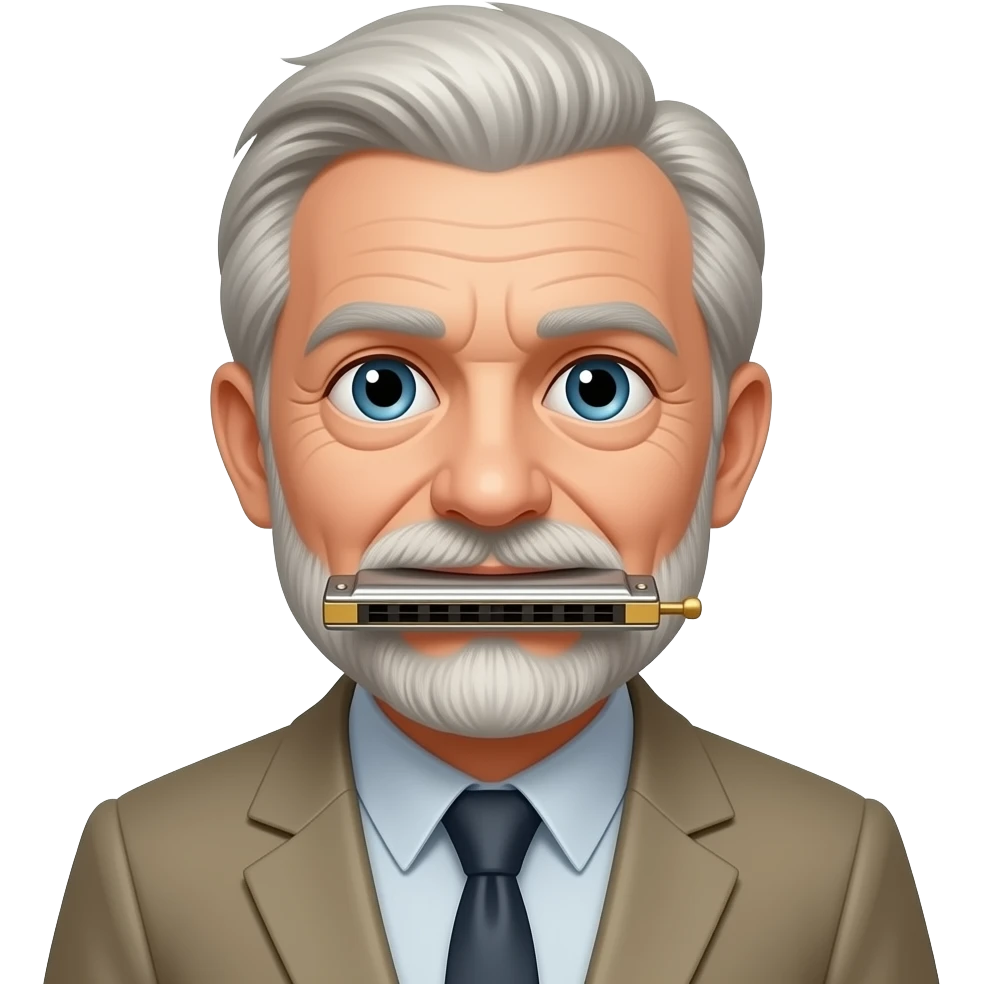 cool old harmonica player with few hairs emoji