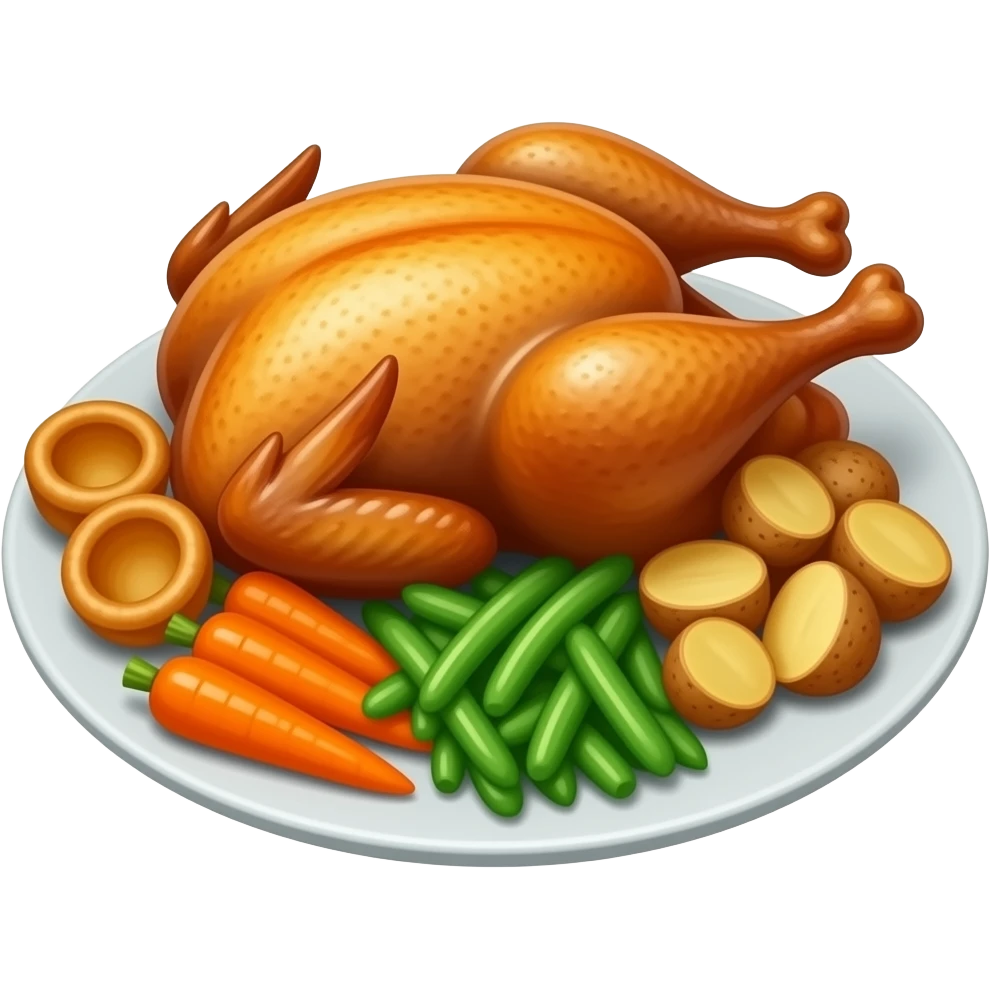 realistic -- roast chicken, yorkshire pudding, vegetables, gravy emoji