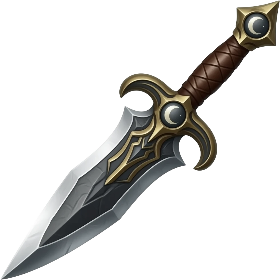dark crescent blade, engraved metal, leather grip, moonlit, high detail, dark fantasy weapon emoji