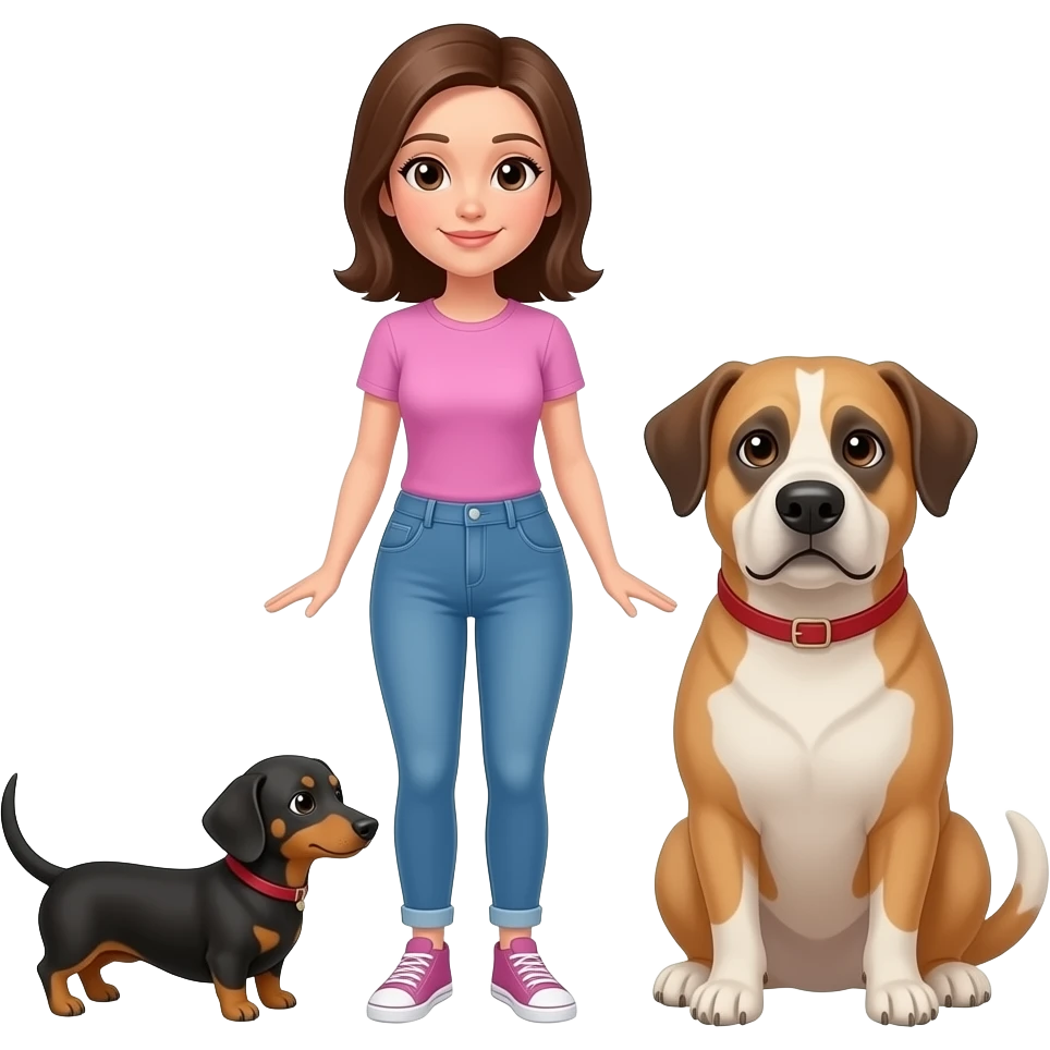 Woman and two dogs dachshund and cattle dog emoji