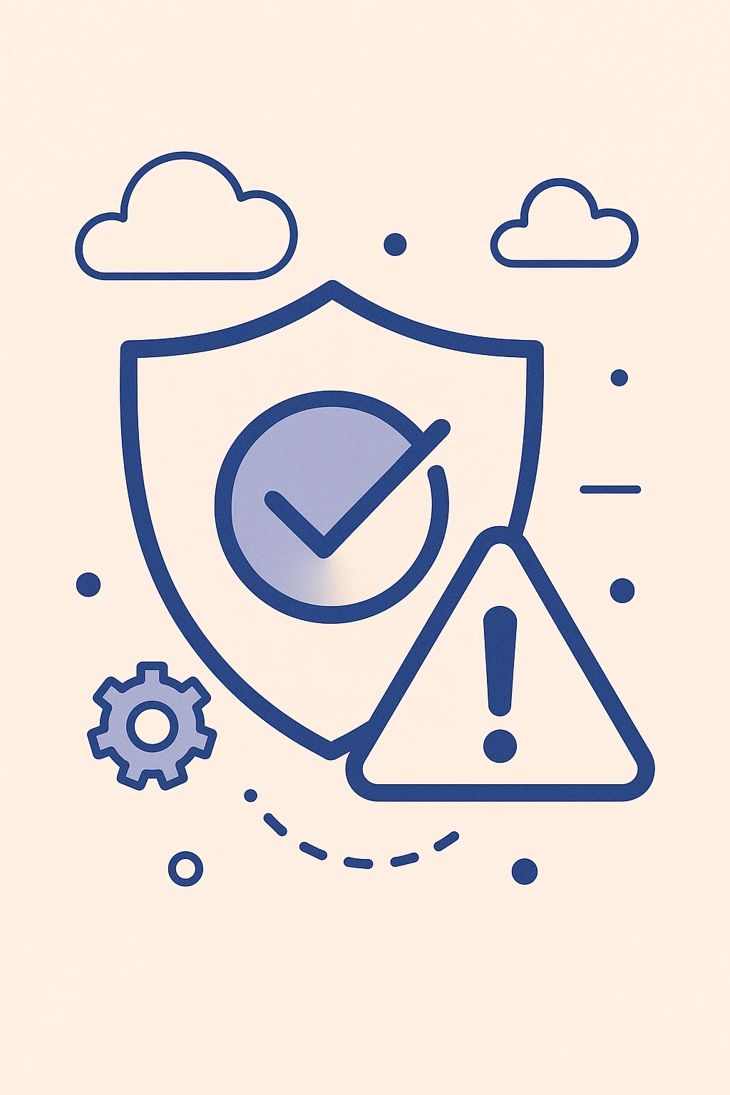 security and risk management, shield with checkmark and warning triangle, modern style emoji