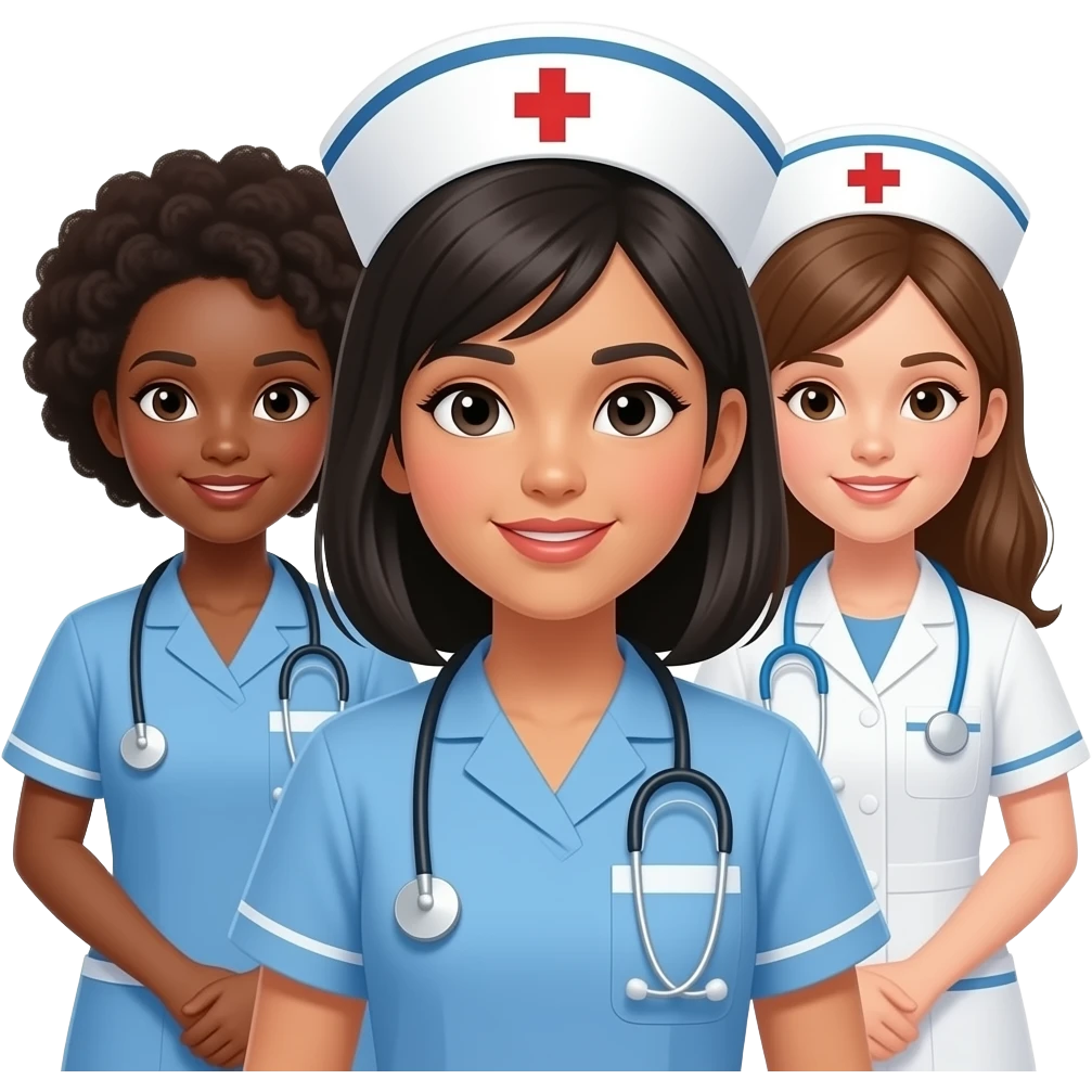 Multi cultural group of girl nurses emoji