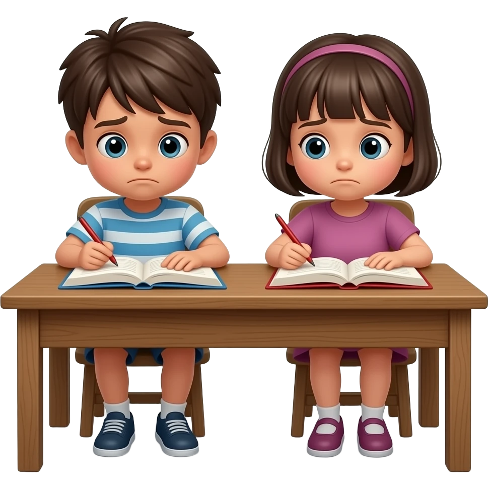 two sad kids studying emoji