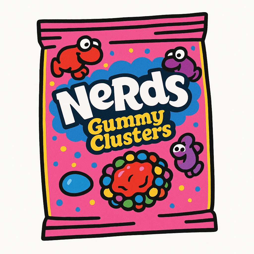 Nerds Gummy Clusters candy, vibrant, playful, detailed, isolated on white background emoji