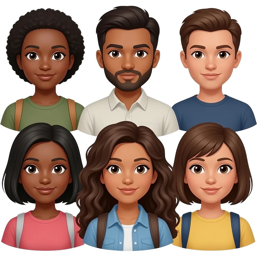 Group of brown skin student emojis like 6-10 emoji