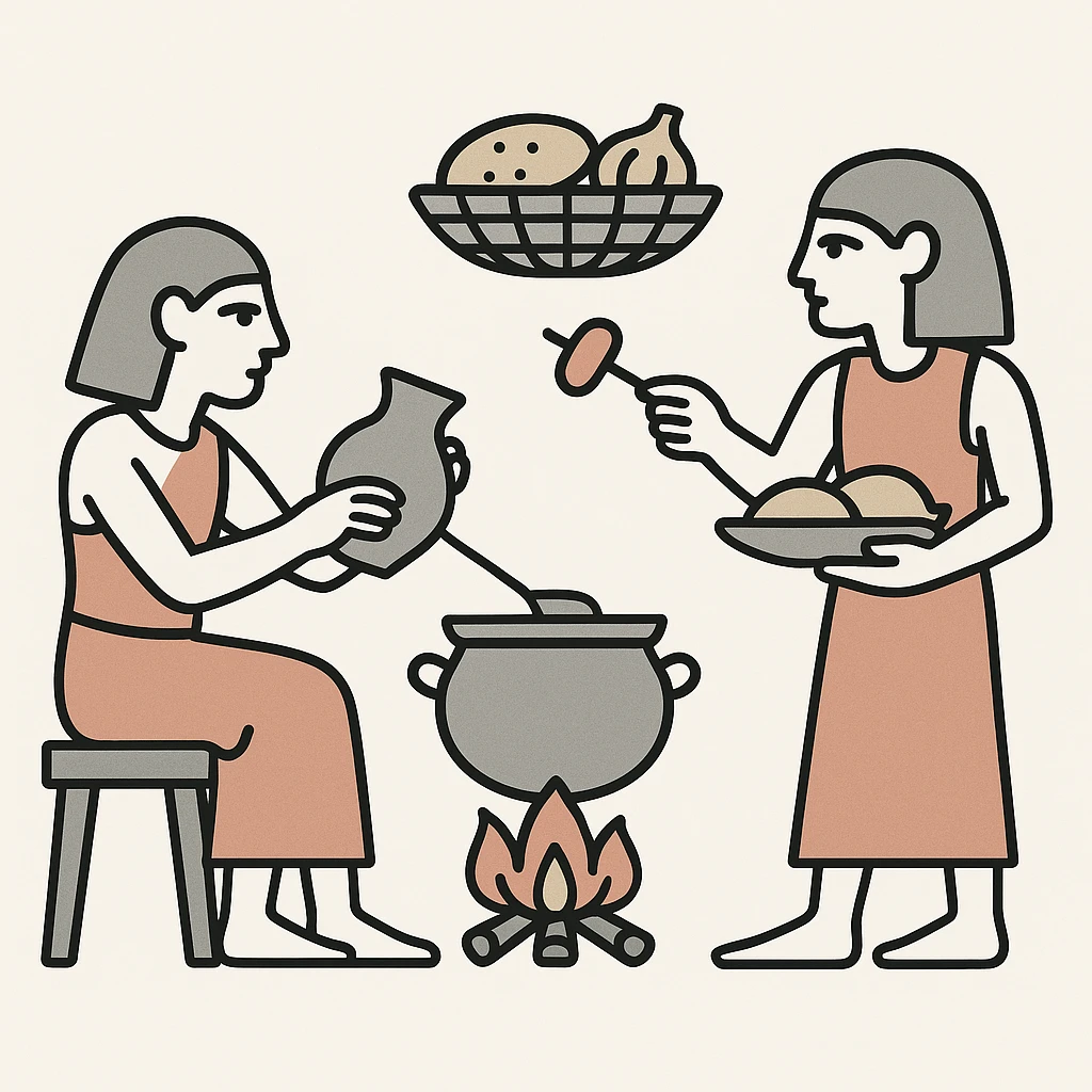 ancient Egyptian cooking scene in hieroglyphic style emoji
