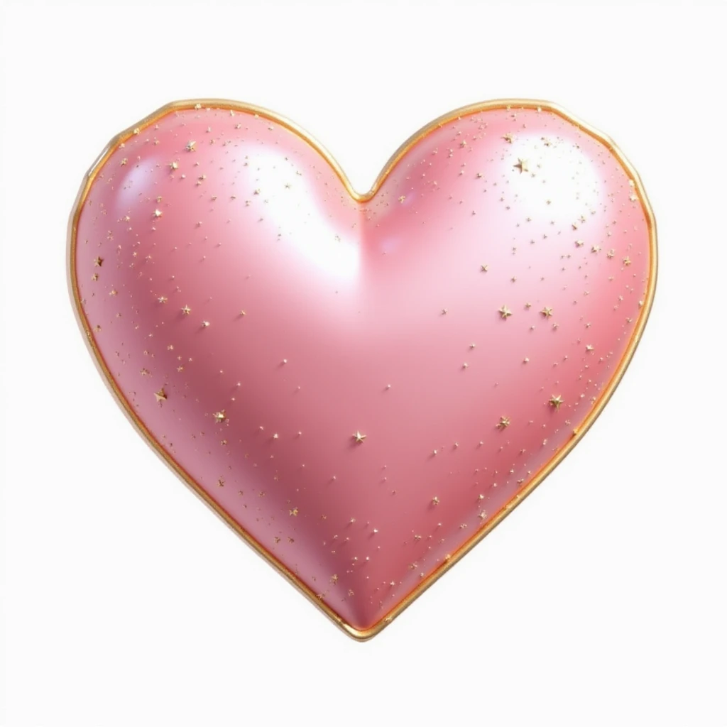 photorealistic pink heart with sparkles, gold outline, and soft lighting, white clean background emoji