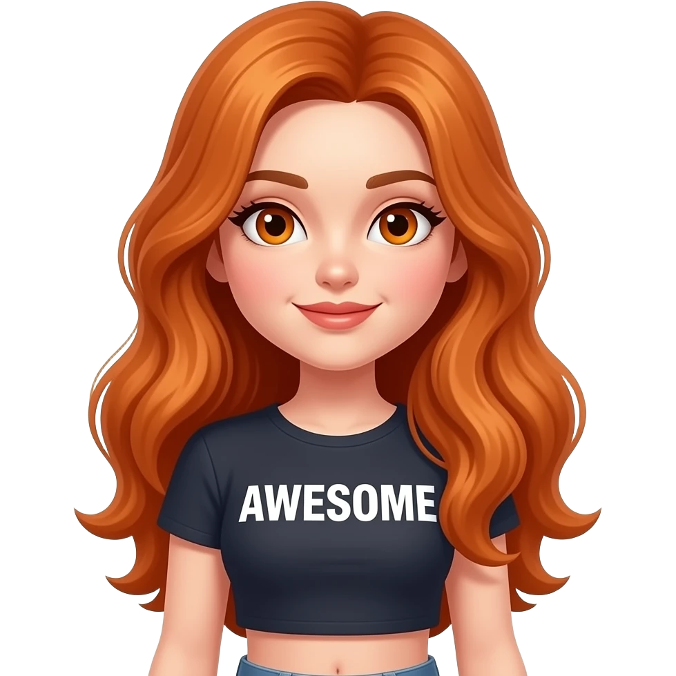 sexy girl with long ginger hair and ginger eyes a top with AWESOME written on it emoji