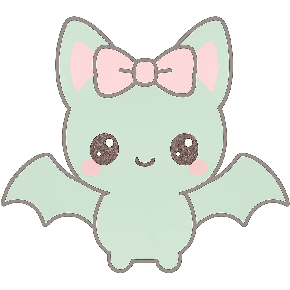 Add a cute gothic pet, a small bat with a pink bow, in kawaii gothic style. Preserve transparent background. emoji
