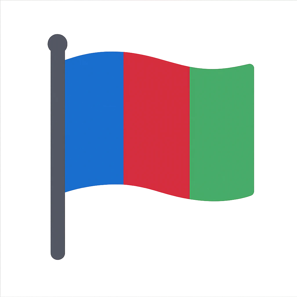 flag with simple and bold design featuring vertical stripes in blue, crimson, and green emoji