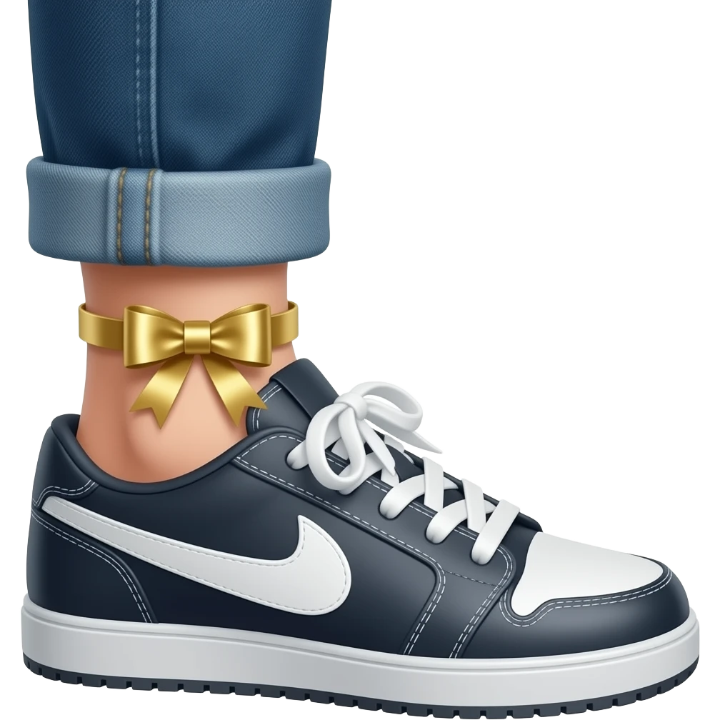 electronic bracelet gold ribbon on a leg with a sneaker and a jean emoji