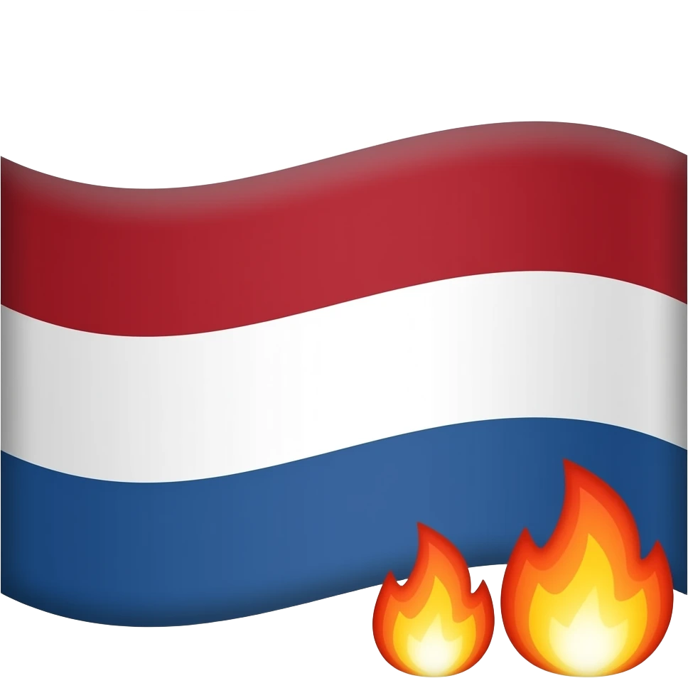 dutch flag  with two small fire emjoies next to each other overlaping, one fire emojy bigger than the other on top of the flag in the right bottom emoji