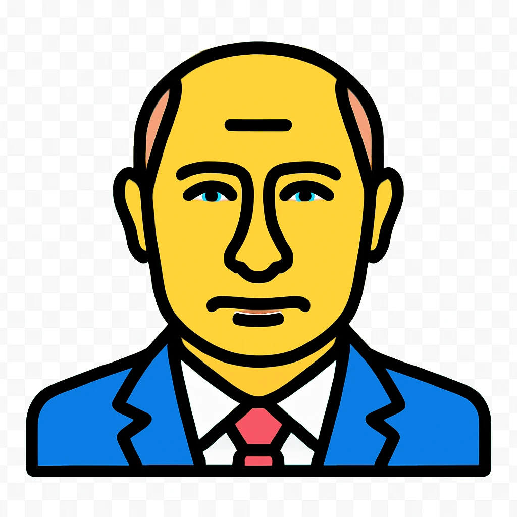 app icon of Vladimir Putin, stylized, simple, bold, recognizable, no text, flat color background emoji