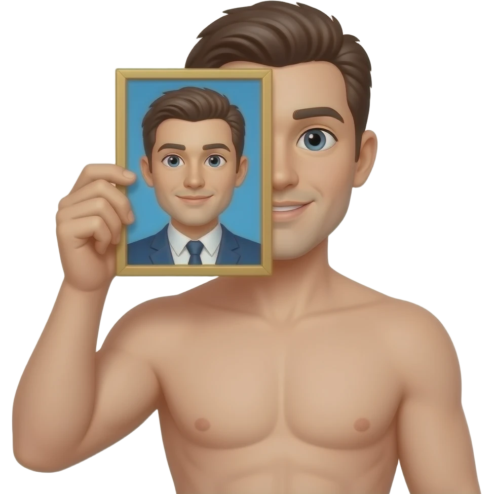 Naked man playing with toy emoji
