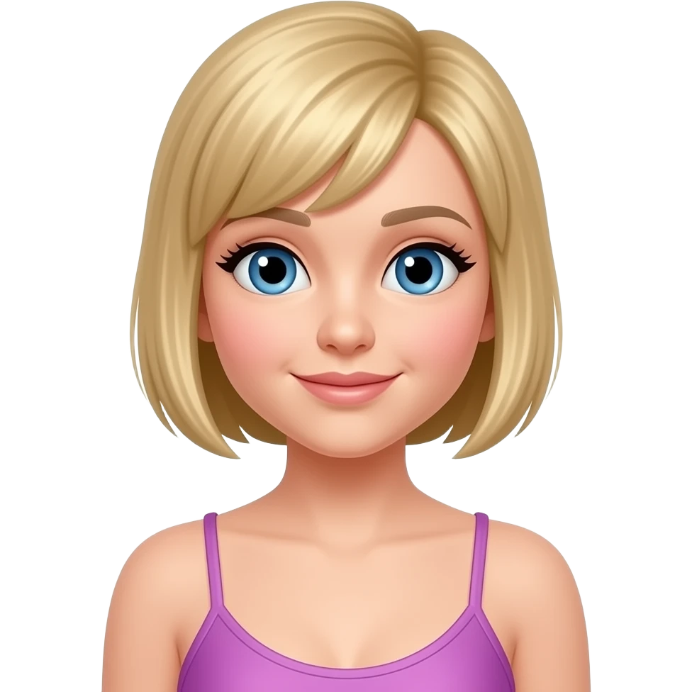 a girl with short blonde hair with pink and purple peekaboo's emoji