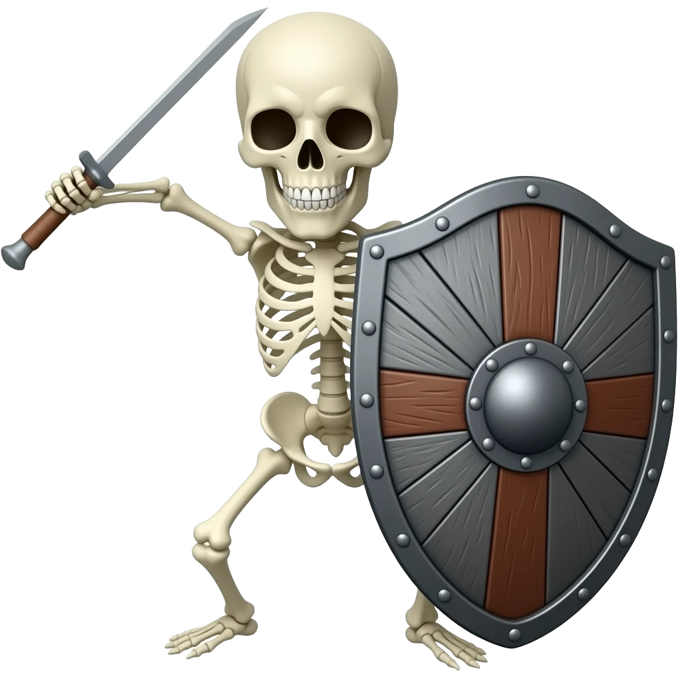 a skeleton banging a shield emoji