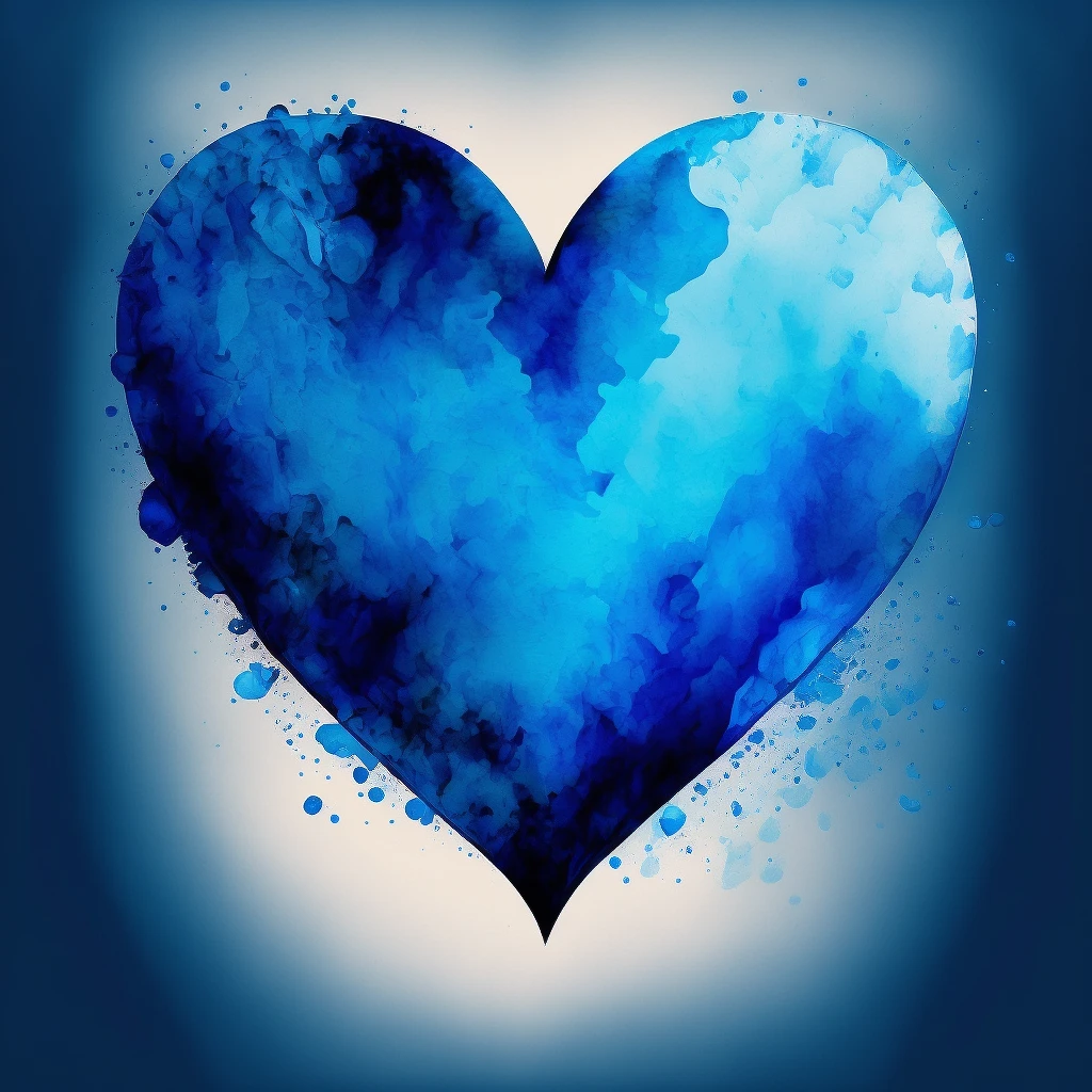 heart with a blue watercolor wash, gentle gradients emoji