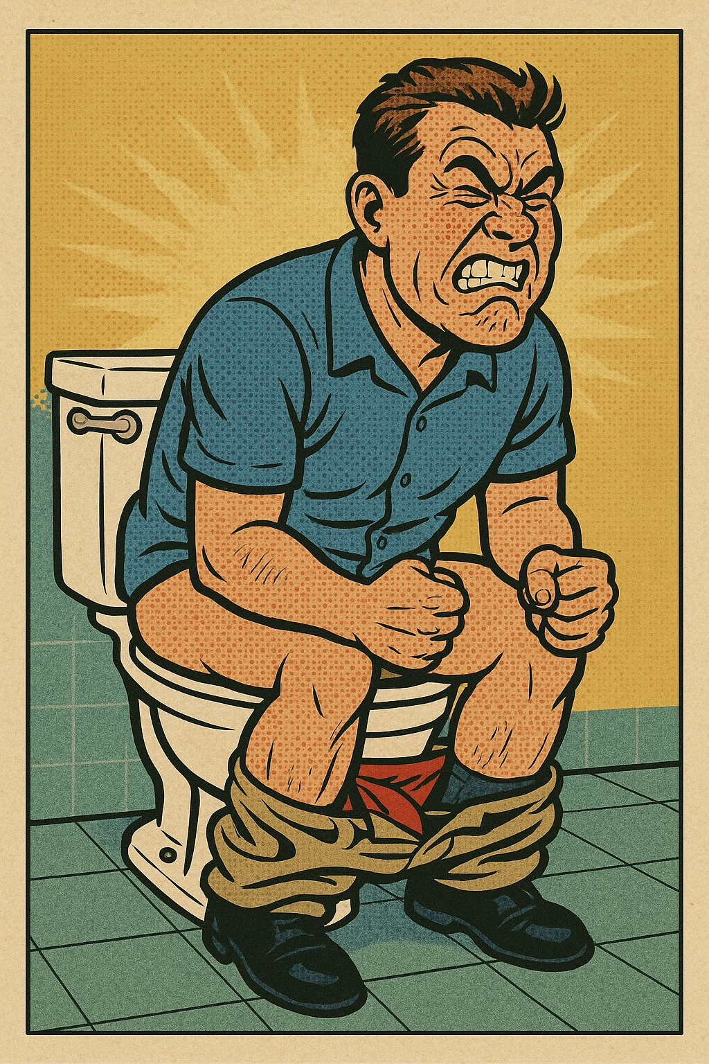 man on toilet, straining face, humorous, comic style emoji