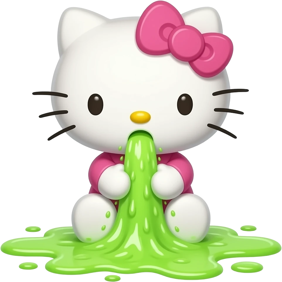 hello kitty is vomiting neon green like niagara emoji