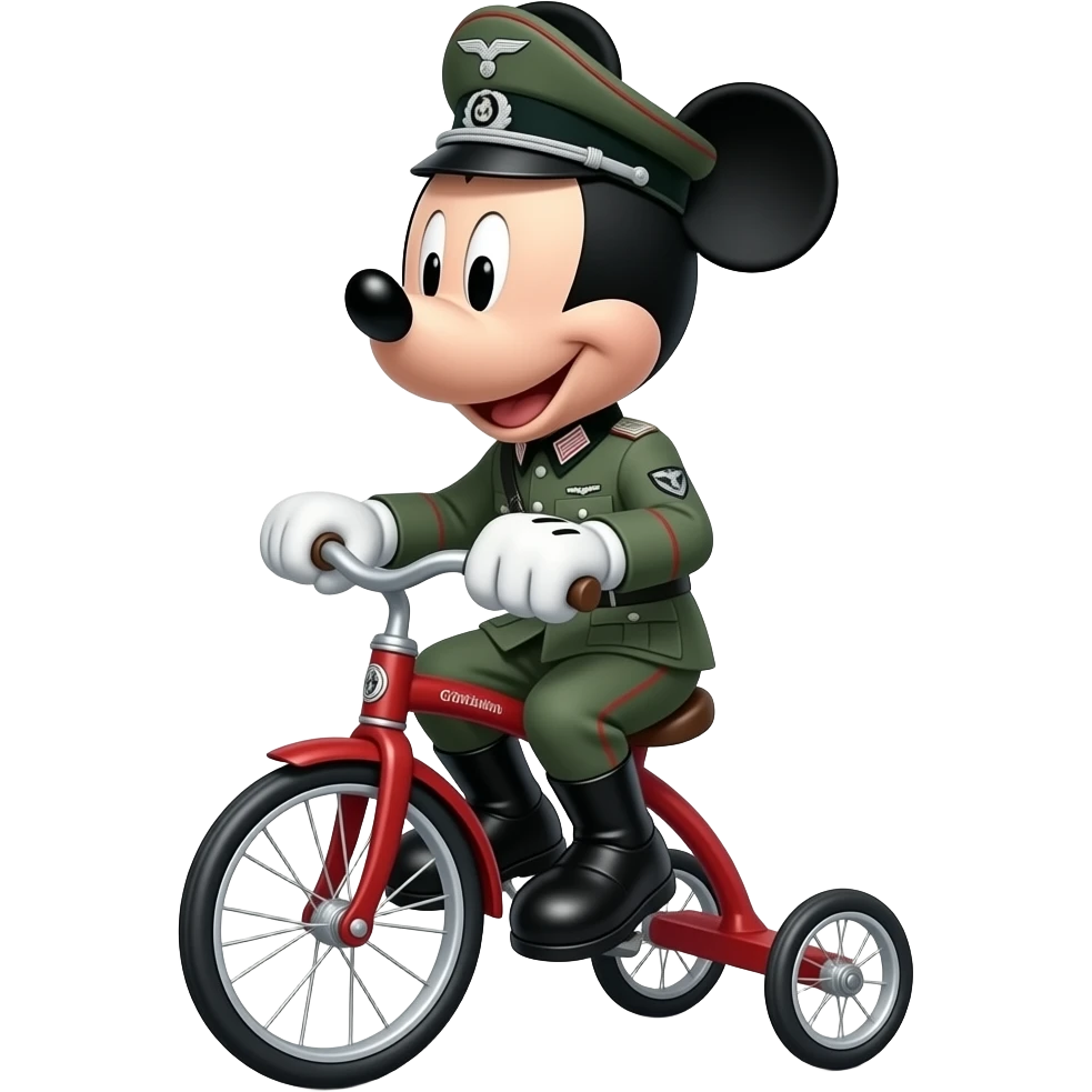mickey mouse in a german uniform from world war 2 rides a tricycle emoji