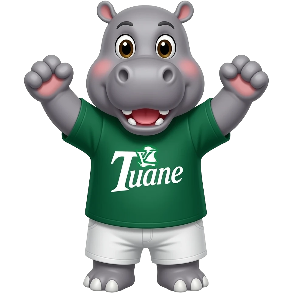 hippo cheering on Tulane green wave in school merch emoji