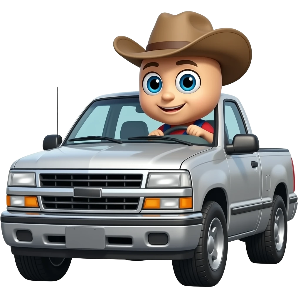texas countryball with eyes and a cowboy hat  and driving inside of a 1987 Chevy Silverado emoji