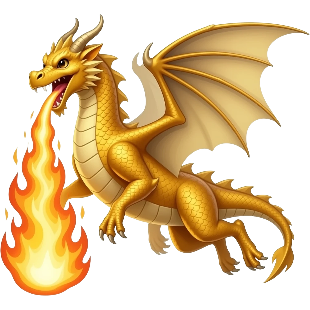 Golden dragon with wings and produce fire in full zenith condition emoji