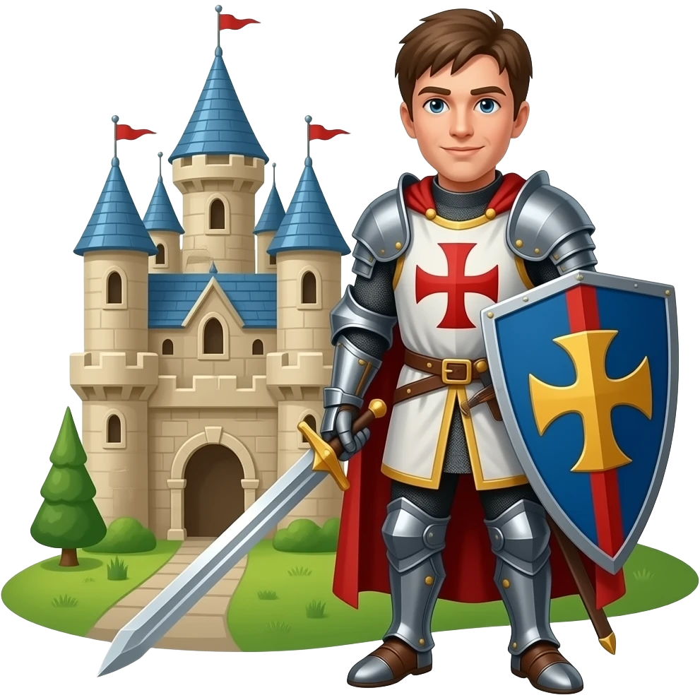 Un caballeros templarios con espada junto a un castillo emoji