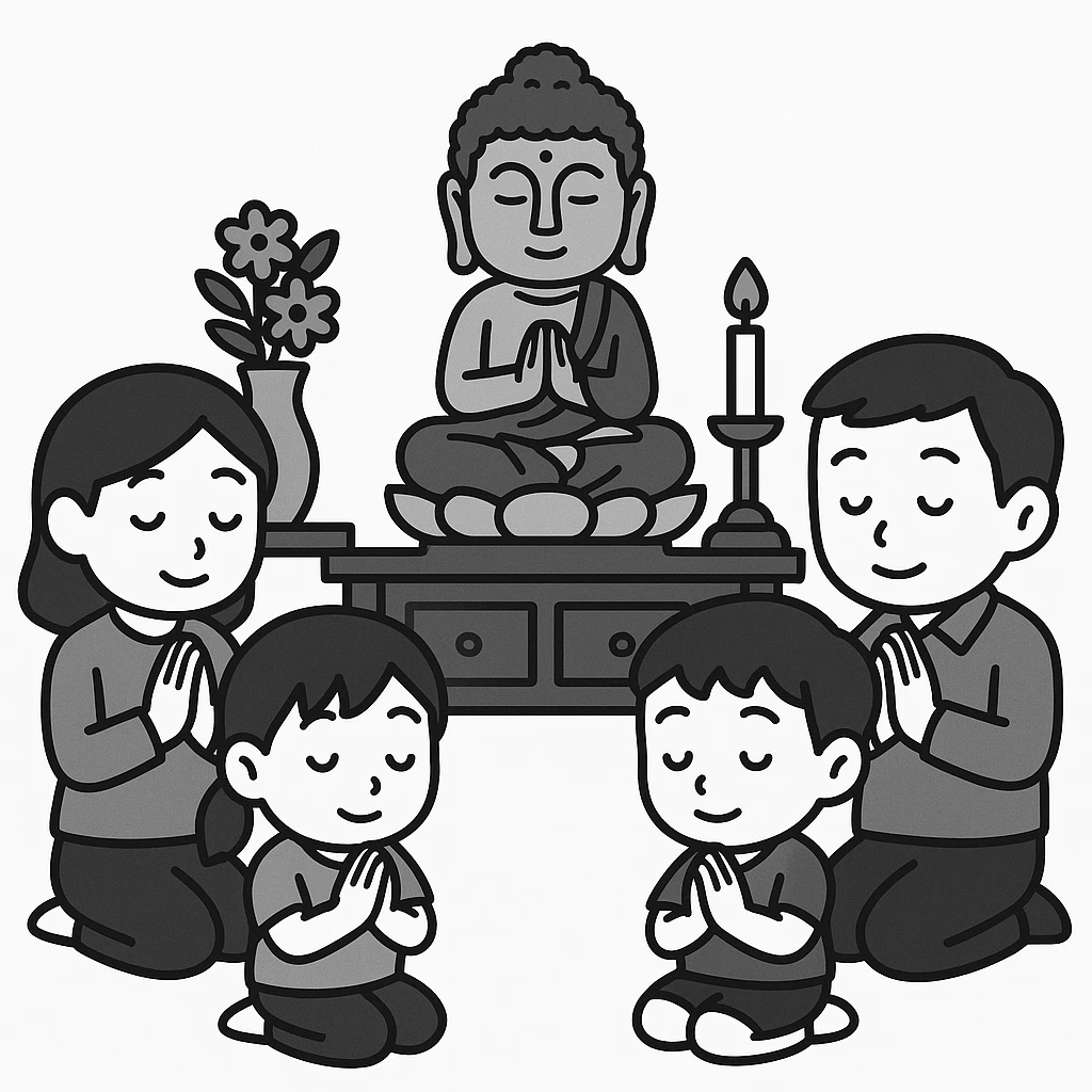 people praying in a Buddhist temple emoji