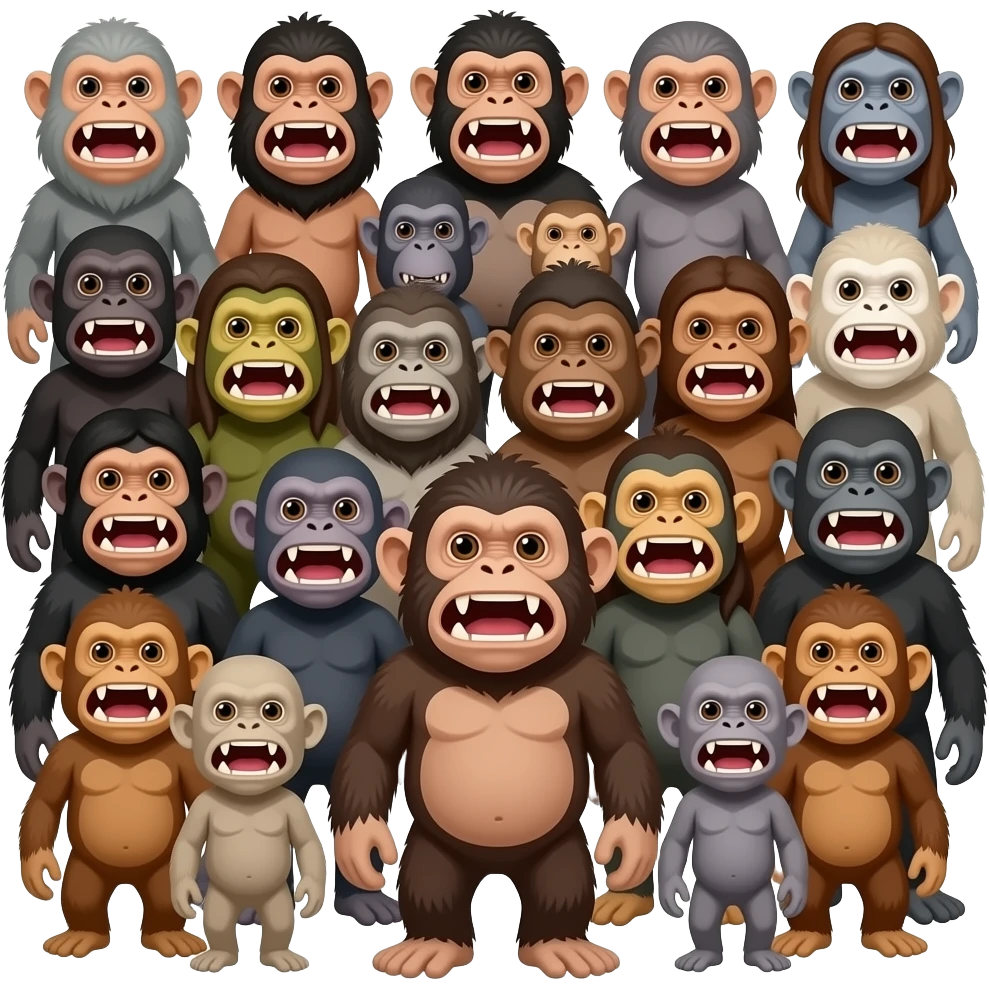 Monster family of 100 like big mouth different looks hominids emoji