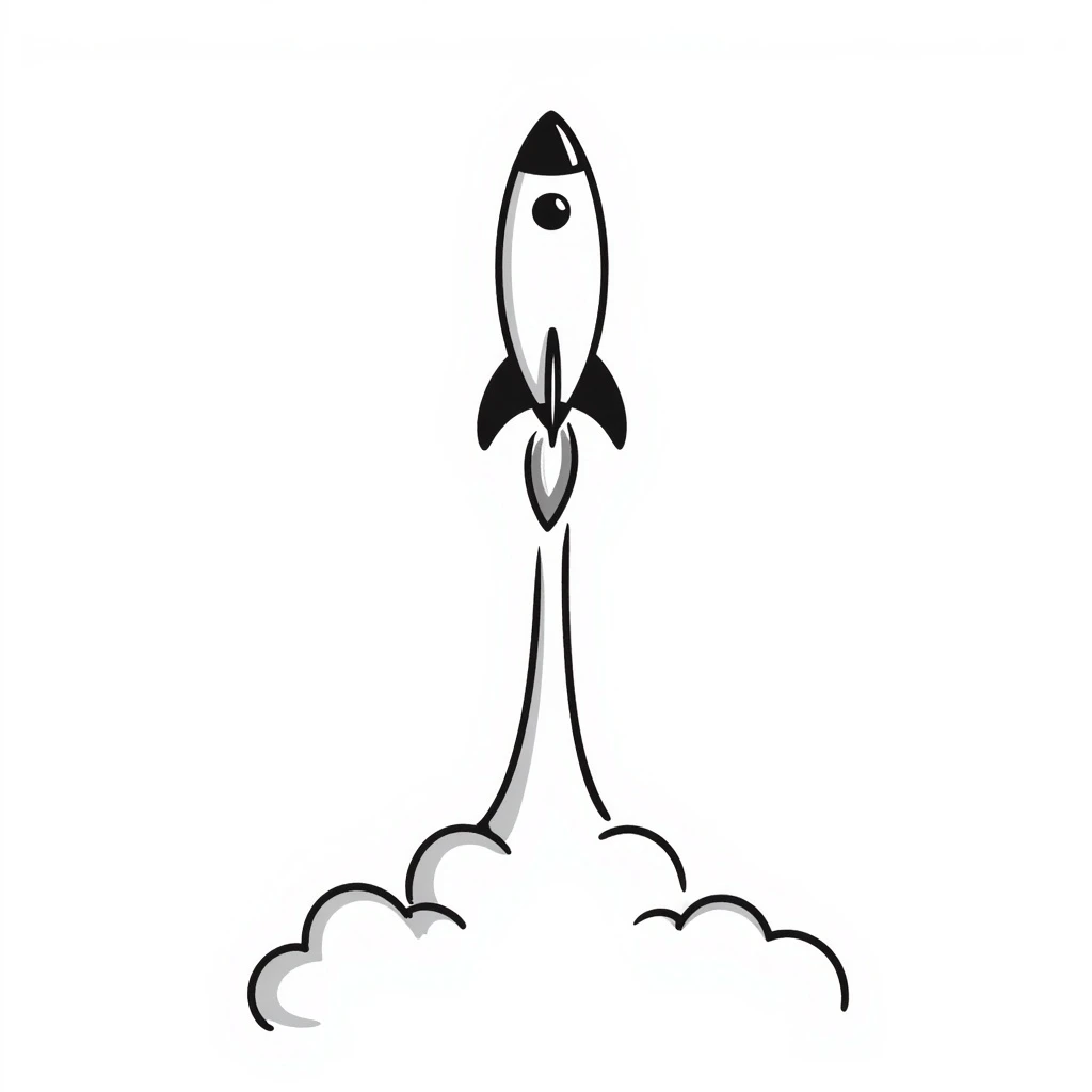 rocket blasting off into the clouds, hand drawn doodle style emoji