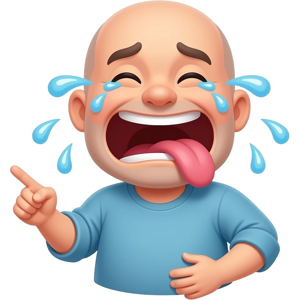 hilarious exaggerated laughing emoji face, bald man style or classic yellow emoji, mouth huge open laughing hysterically, tears flying everywhere, tongue out, holding belly or pointing, funny Greek meme energy, transparent background, cartoon vector, clean lines, 128x128, perfect for YouTube emoji" emoji