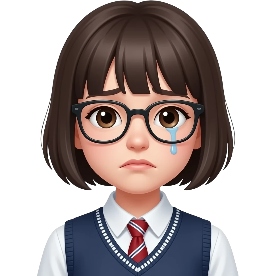 high school with a pretty female high school student short hair glass sad emoji