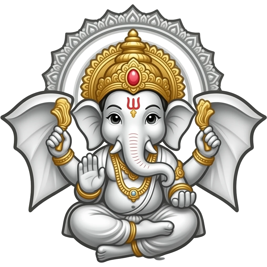 Creata cute outline of ganesh ji in morden type with white colour emoji