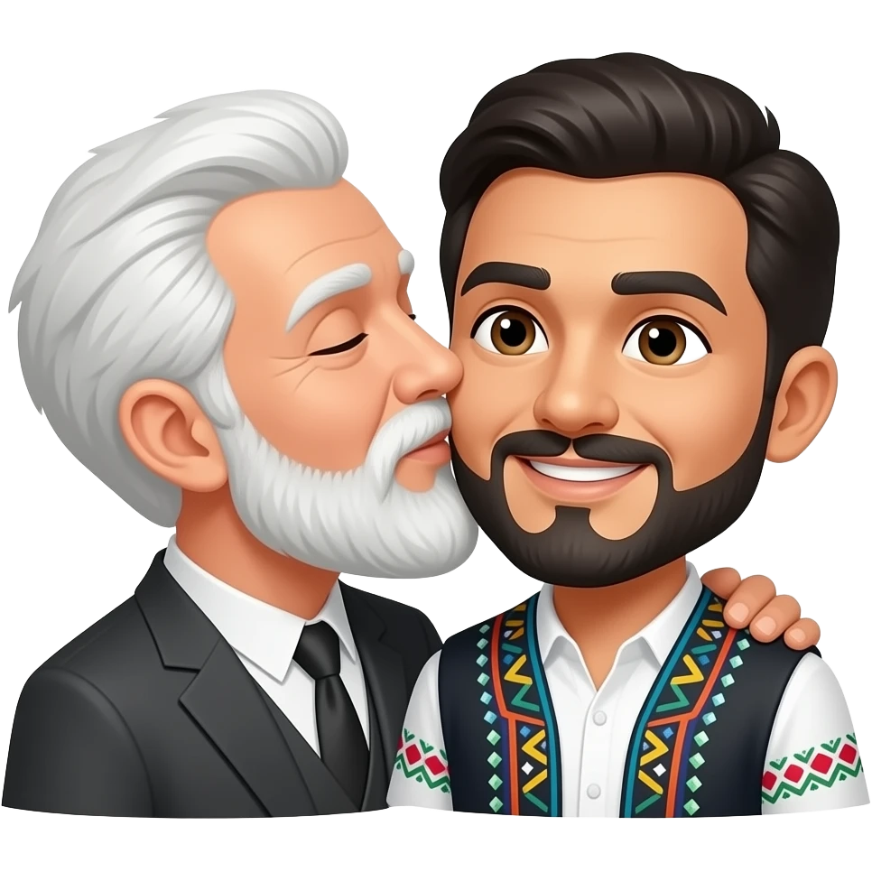 White guy with beard kissing Mexican guy emoji