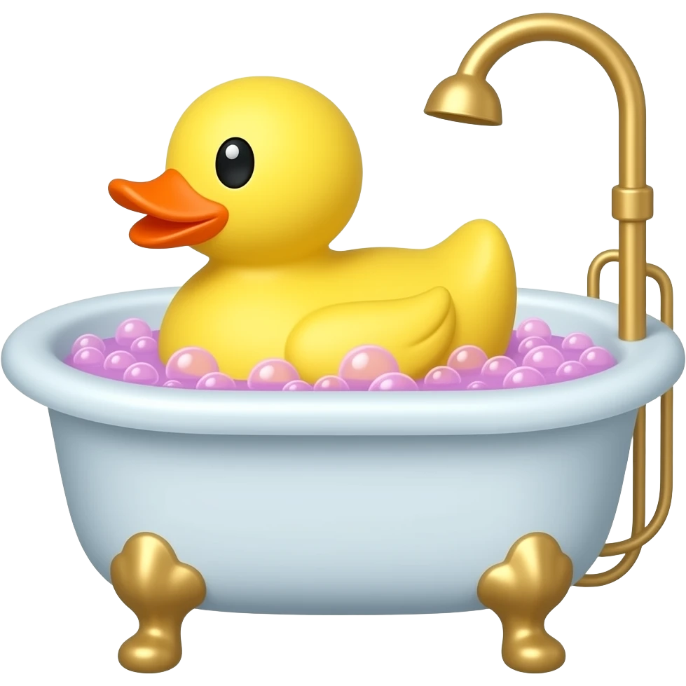 Bath tub with a rubber duck on the pink bubble water emoji emoji