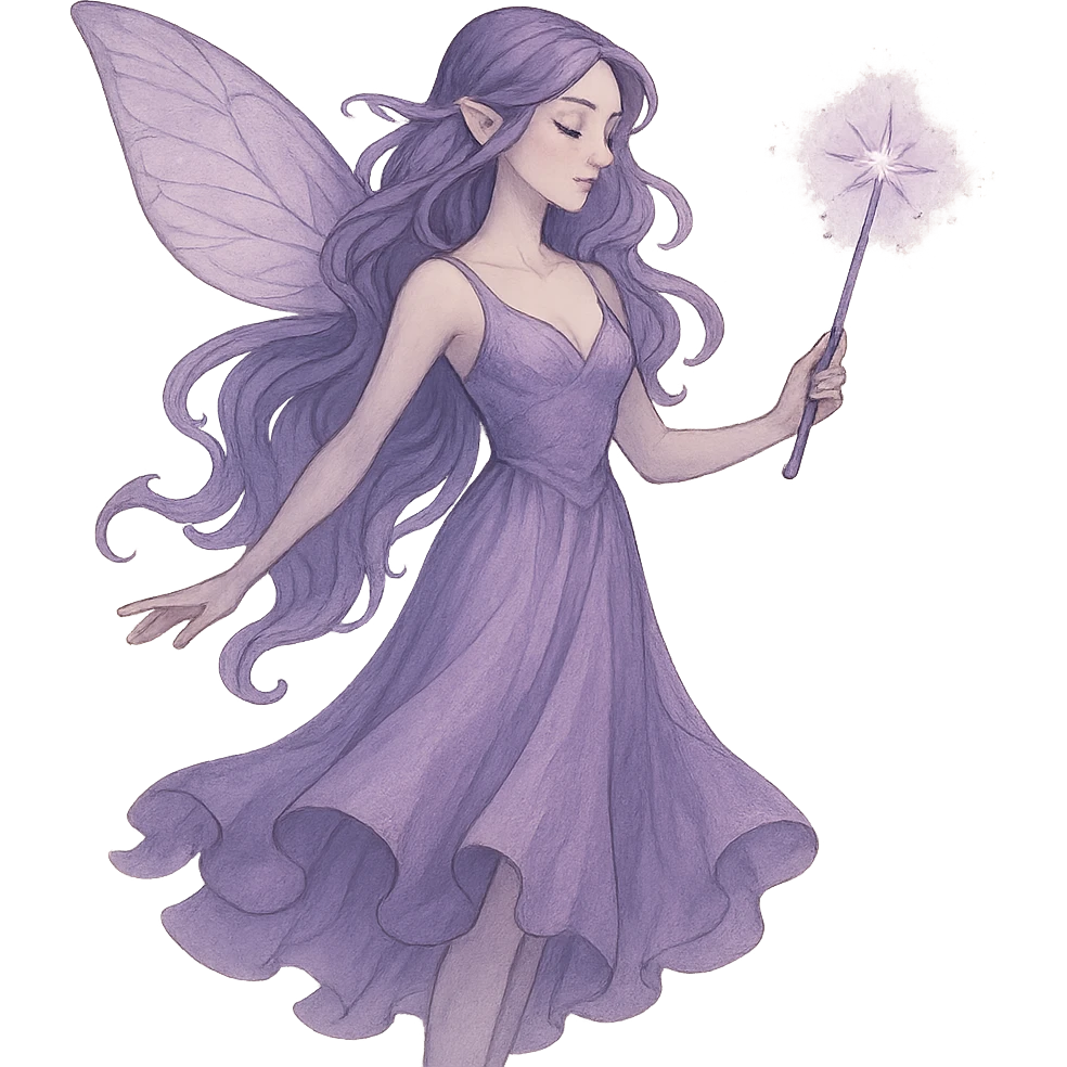 elegant purple fairy, sparkly wand, fantasy illustration emoji