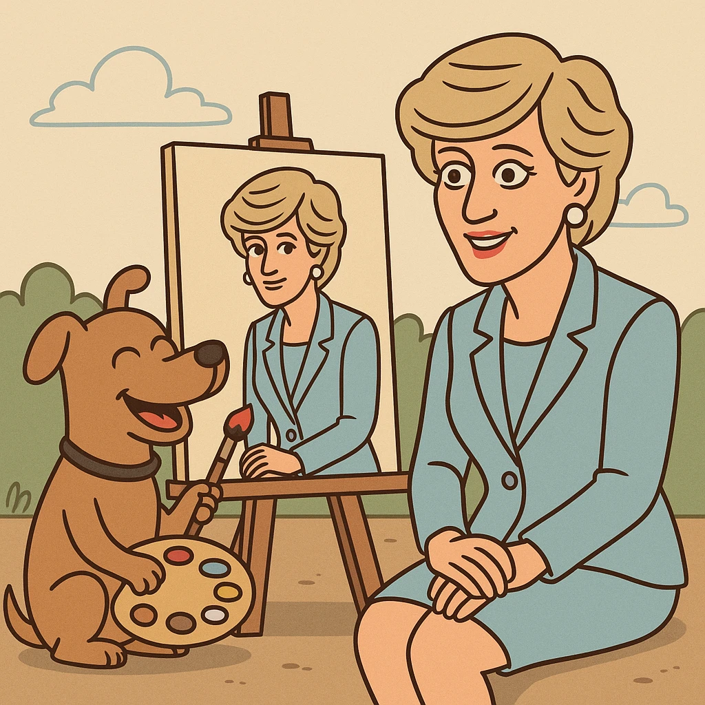Princess Diana painting picture by a dog emoji