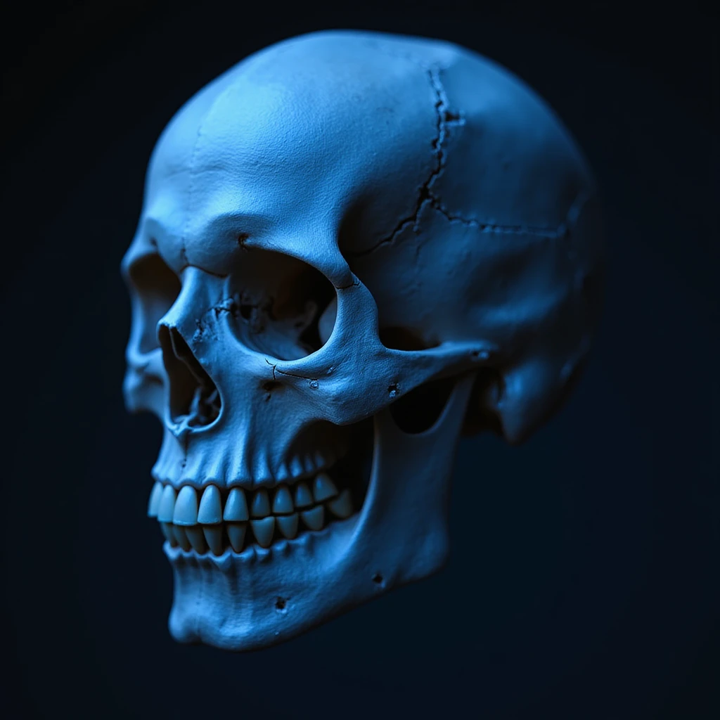 realistic skull with blue tint, photorealistic style, detailed texture, subtle blue lighting emoji