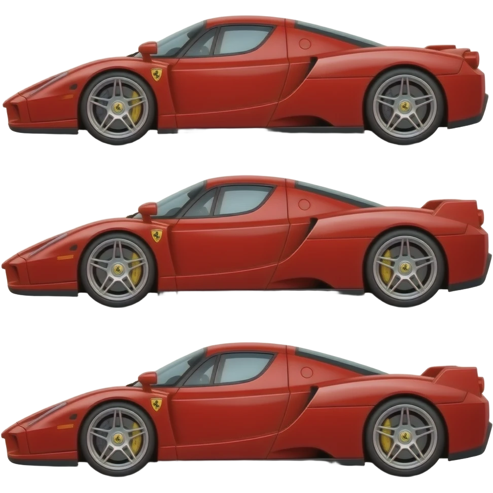 ferrari fxx enzo, perfect proportions of wheels and tires, front end and rear end and middle of car compressed like a cartoon drawing, exaggerated emoji