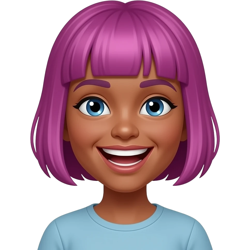 Same hair colour, skin & eyes but short hair & laughing emoji