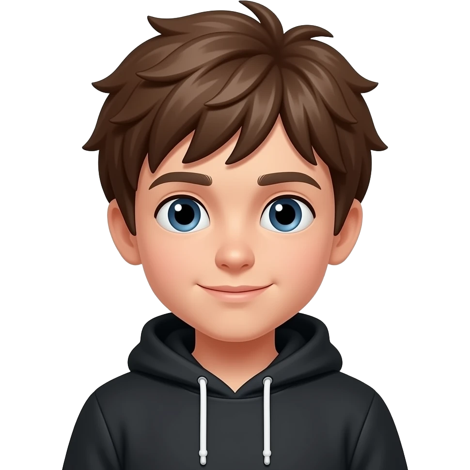 Boy with brown messy hair and black hoodie emoji