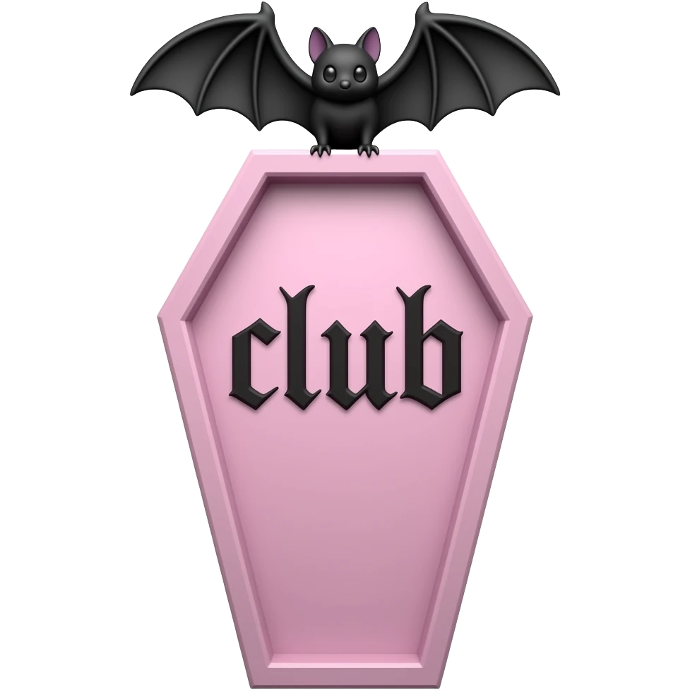 pink pastel goth coffin with a bat on it and the word club emoji